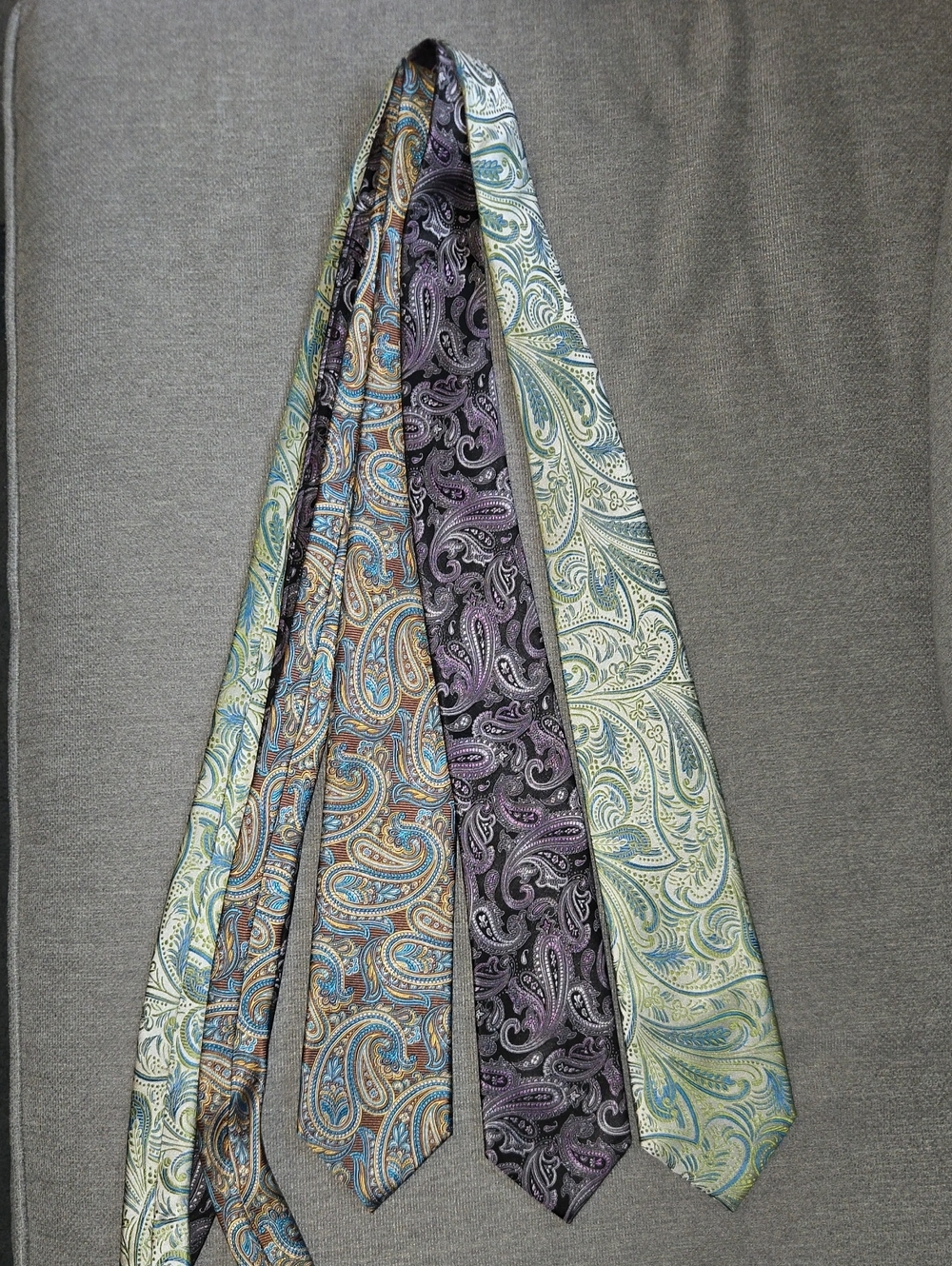 Jos. A Bank Paisley Silk Tie Set. 3x Ties. Brown Blue, Purple Black, White Green